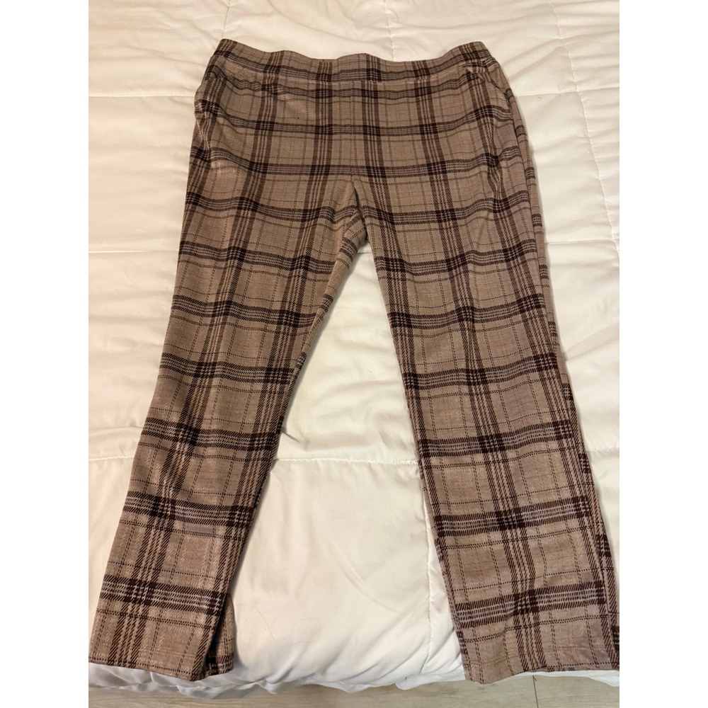 Serra Brown Plaid Pull On Ankle Pants XL Slim Leg Stretchy Trousers